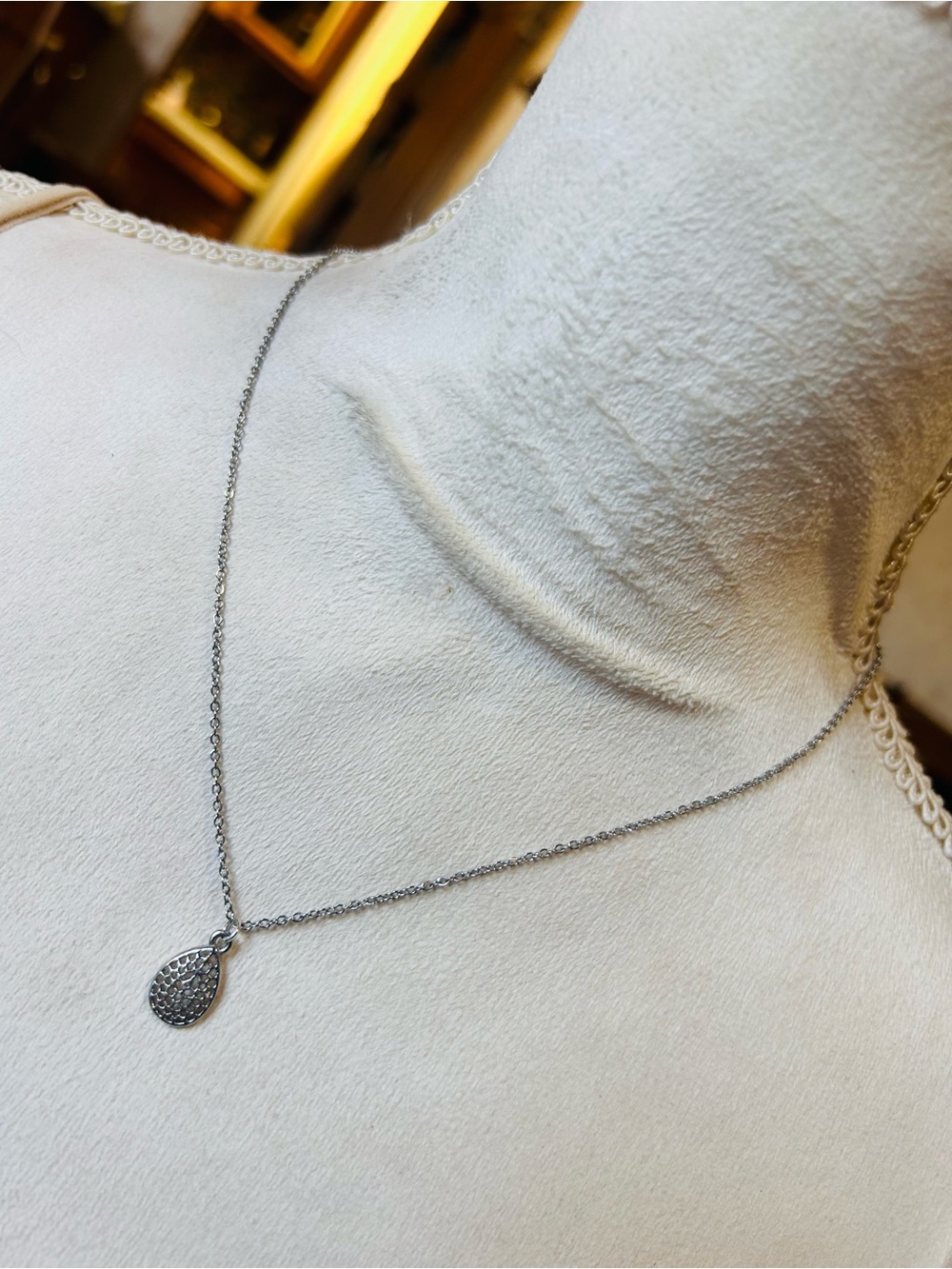 Handcrafted vintage filigree raindrop pendant on chain necklace